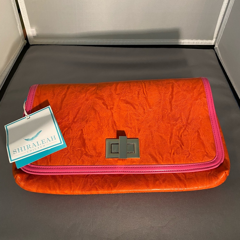 NWT Shiraleah Orange Clutch with Pink Trim
